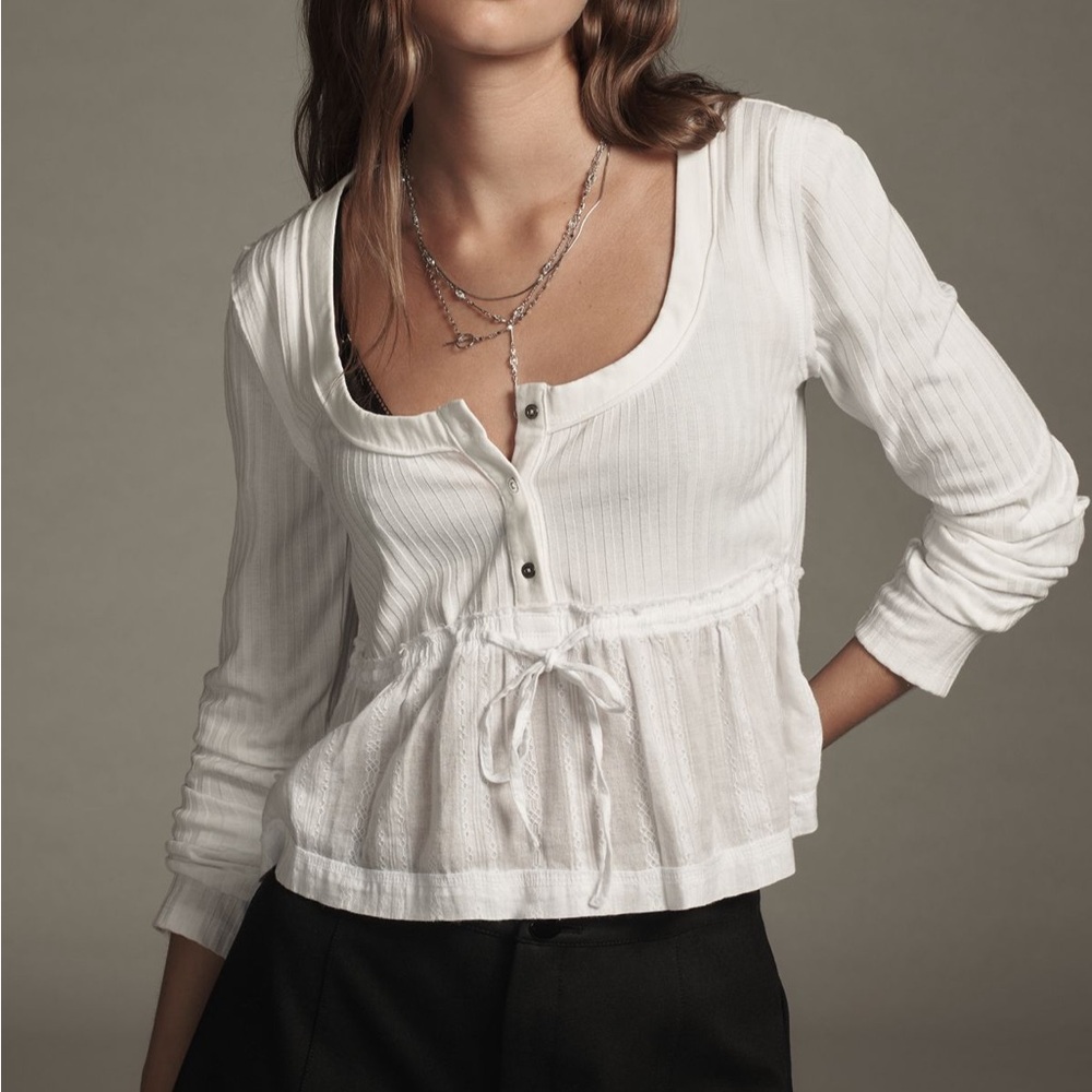 Anthropologie Pilcro long sleeve scoop neck babydoll top